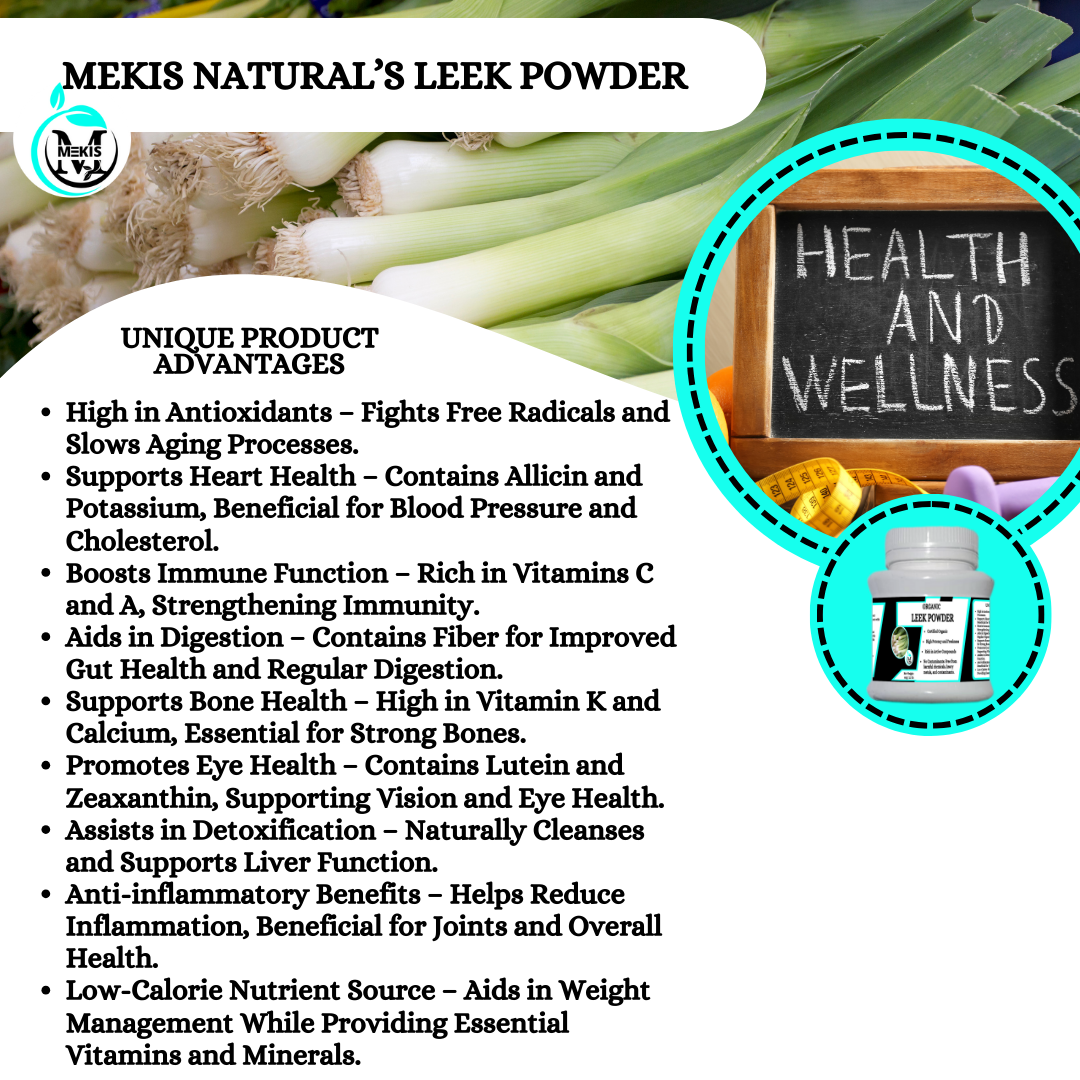 Mekis Naturals leek Powder  - 100% Pure,For Blood Pressure and Cholesterol,Boosts Immune Function,Supports Bone Health