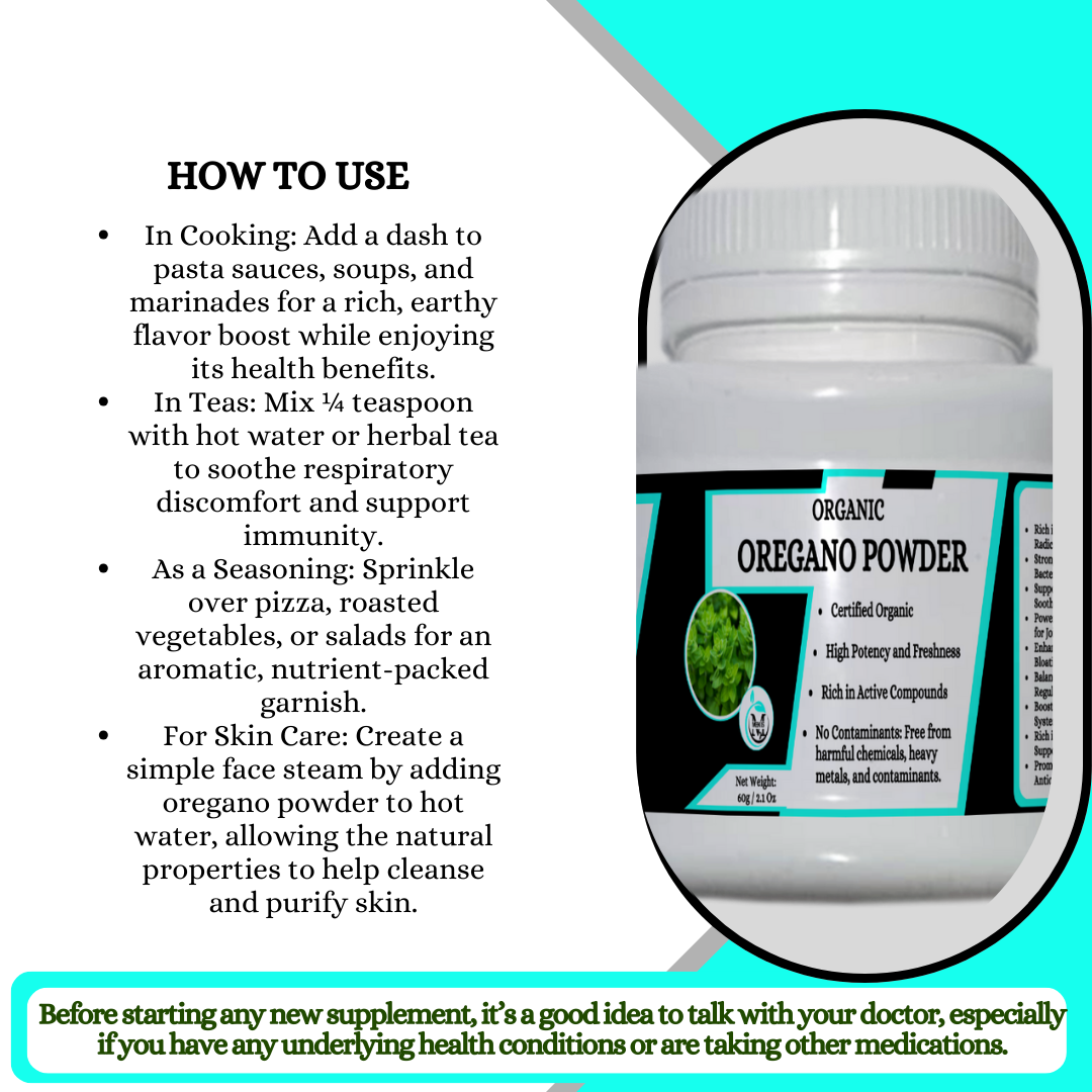 Mekis Naturals Oregano Powder  - 100% Pure,Help Fight Bacteria,Supports Respiratory Health,for Joint Health and Pain Relief.