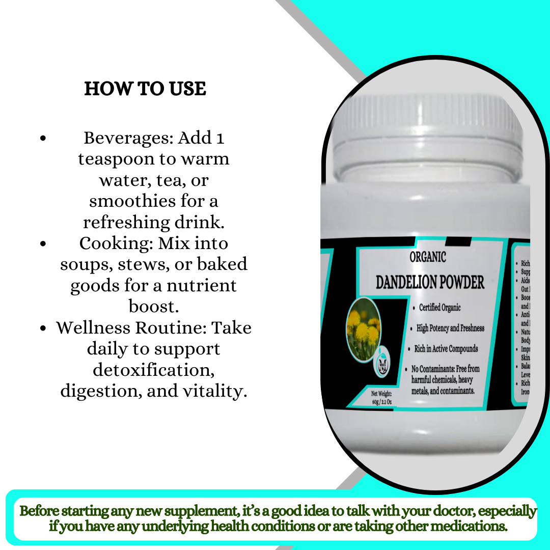 Mekis Naturals Dandelion Powder  - 100% Pure,Supports Liver Health,Aids Digestion,Natural Diuretic