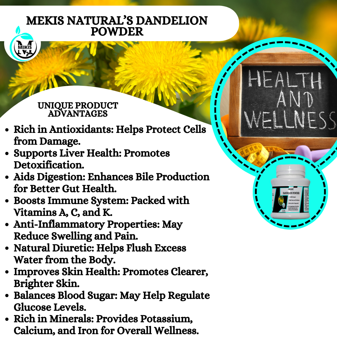 Mekis Naturals Dandelion Powder  - 100% Pure,Supports Liver Health,Aids Digestion,Natural Diuretic