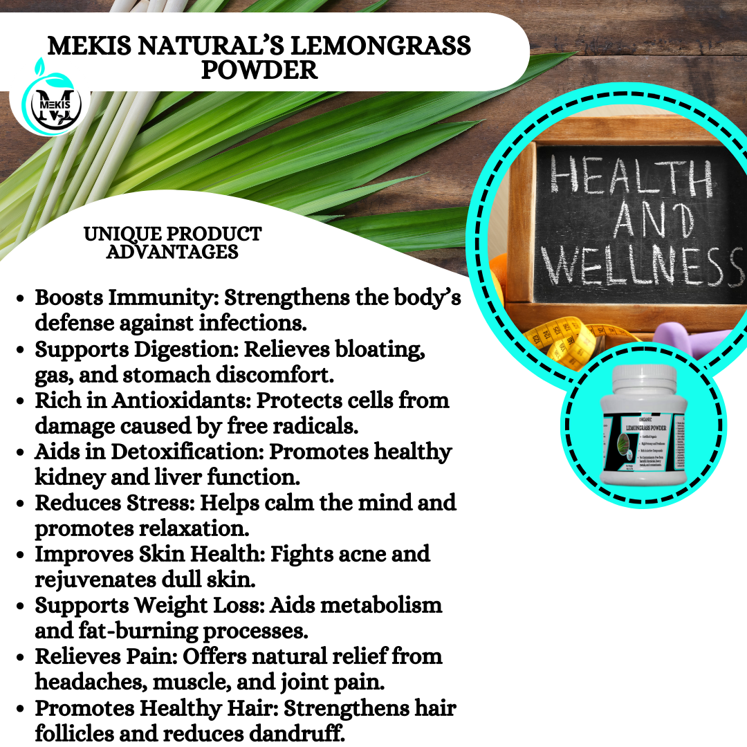 Mekis Naturals Lemongrass Powder  - 100% Pure,Boosts Immunity,Supports Digestion,Aids in Detoxification