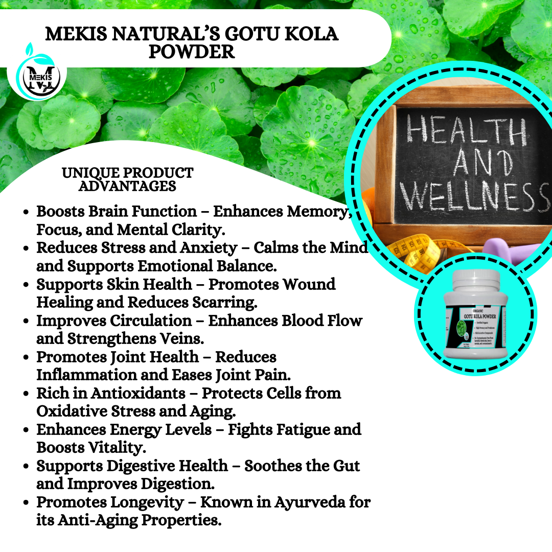 Mekis Natural's  Gotu Kola Powder  - 100% Pure,Boosts Brain Function,Reduces Stress and Anxiety ,Promotes Joint Health