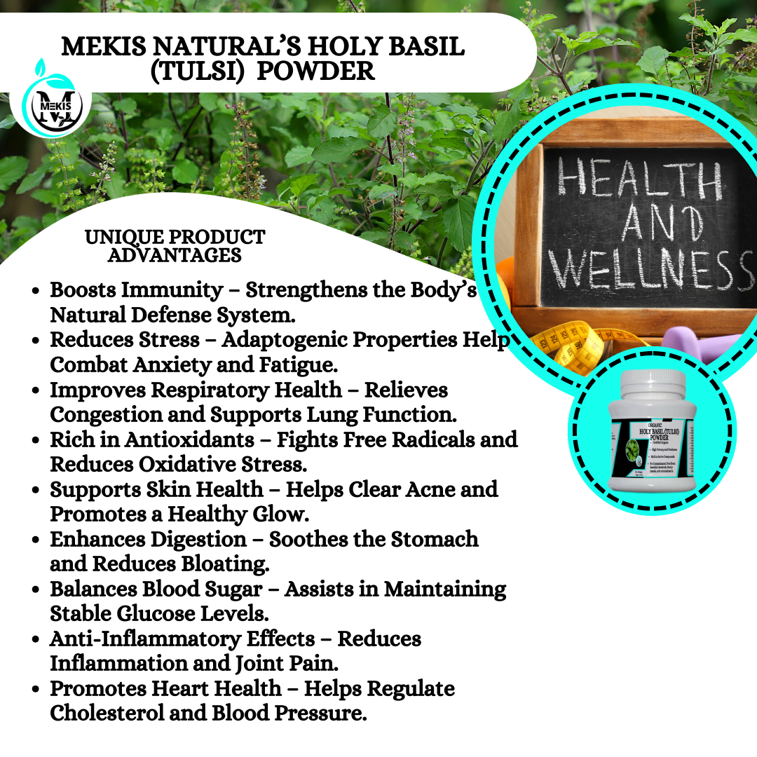 Mekis Natural's Holy Basil(Tulsi) Powder  - 100% Pure,Boosts Immunity,Reduces Stress,Improves Respiratory Health