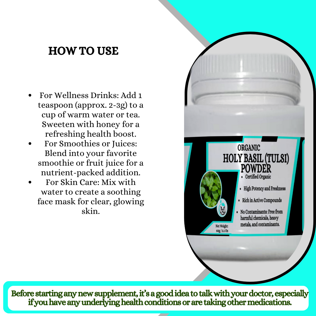 Mekis Natural's Holy Basil(Tulsi) Powder  - 100% Pure,Boosts Immunity,Reduces Stress,Improves Respiratory Health