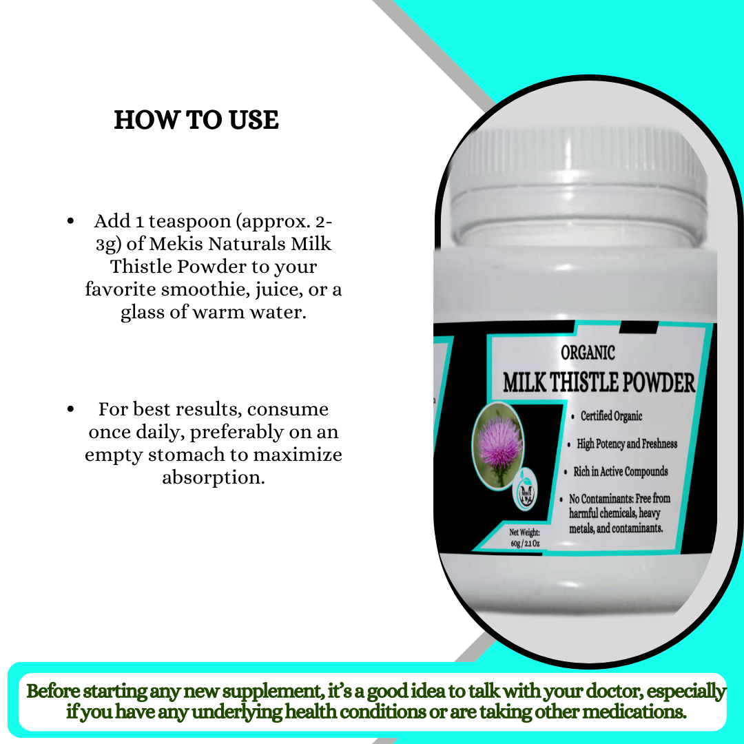 Mekis Natural's Milk Thistle Powder -100% Pure,Supports Liver Health,Regulates Blood Sugar,Enhances Digestion