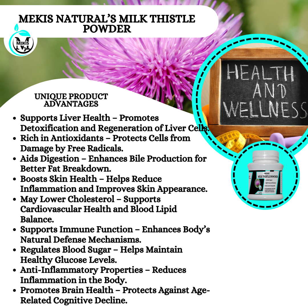 Mekis Natural's Milk Thistle Powder -100% Pure,Supports Liver Health,Regulates Blood Sugar,Enhances Digestion