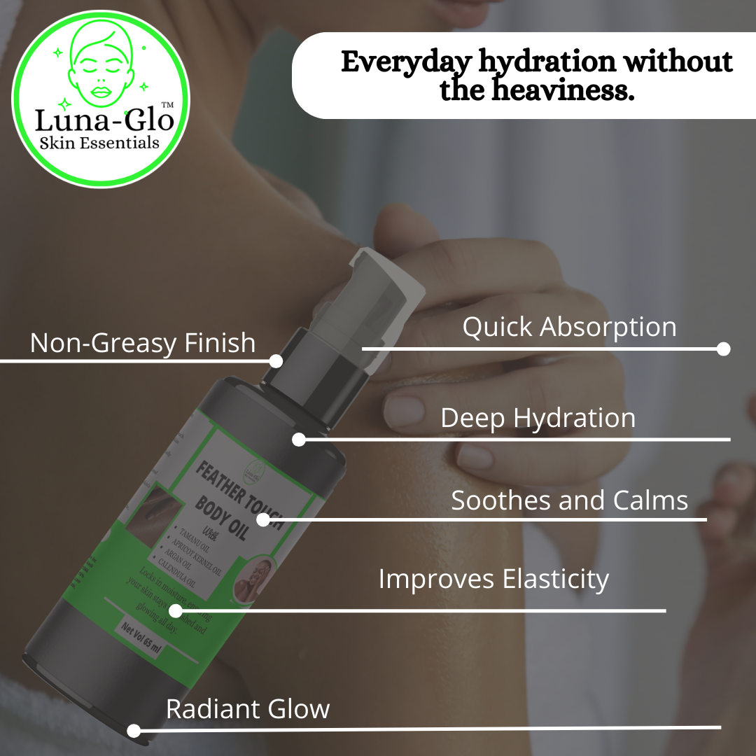 Luna-Glo's FeatherTouch Body Oil - 65ml ,With Tamanu Oil,Pomegranate Oil,Calendula Oil ,Argan & Jojoba Oils