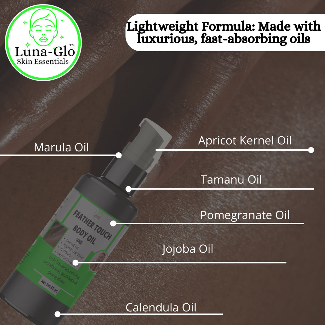 Luna-Glo's FeatherTouch Body Oil - 65ml ,With Tamanu Oil,Pomegranate Oil,Calendula Oil ,Argan & Jojoba Oils