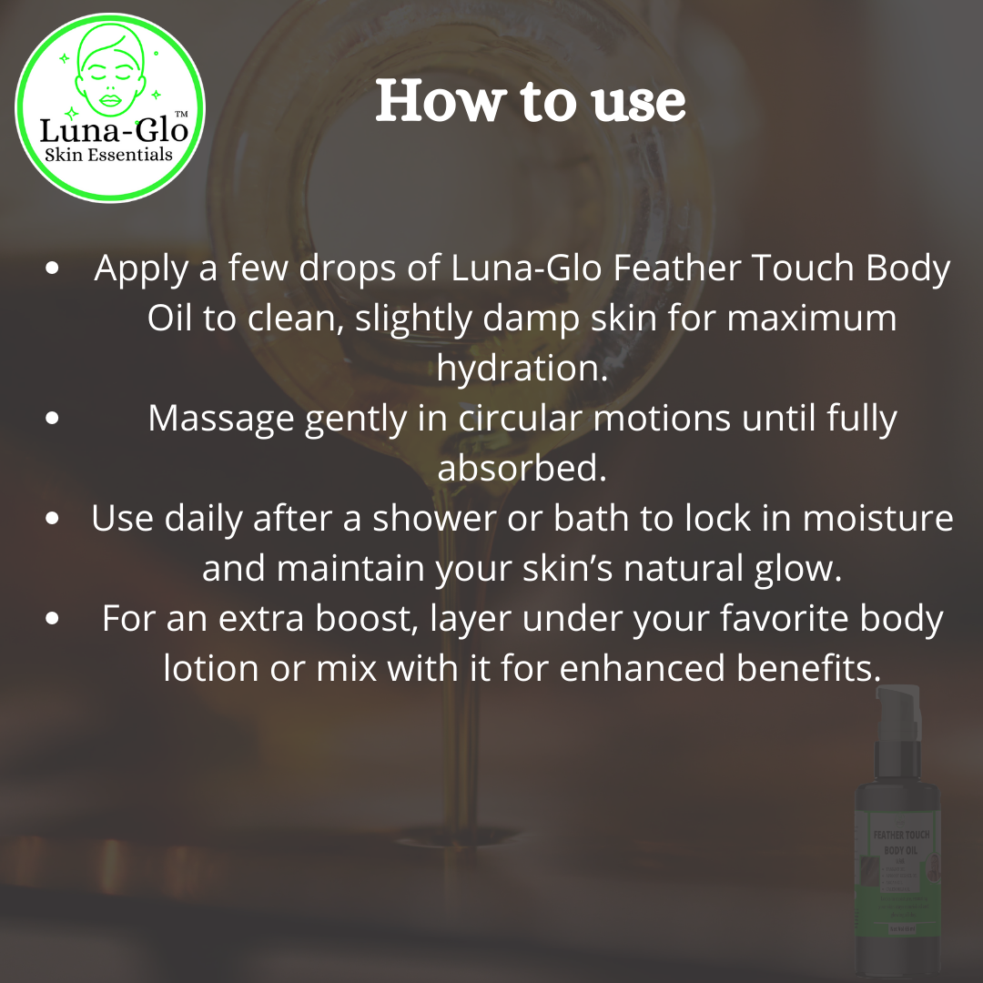 Luna-Glo's FeatherTouch Body Oil - 65ml ,With Tamanu Oil,Pomegranate Oil,Calendula Oil ,Argan & Jojoba Oils