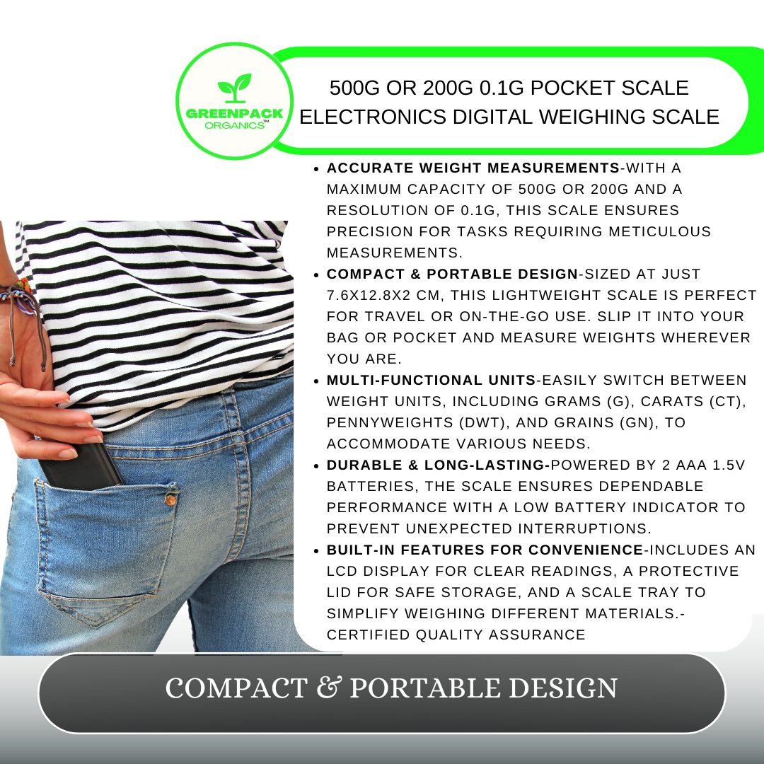 Pocket Scale Digital Weighing Scale - Max Load 500g or 200g,With Accuracy of 0.1g,Comes with 2XAAA Battery,