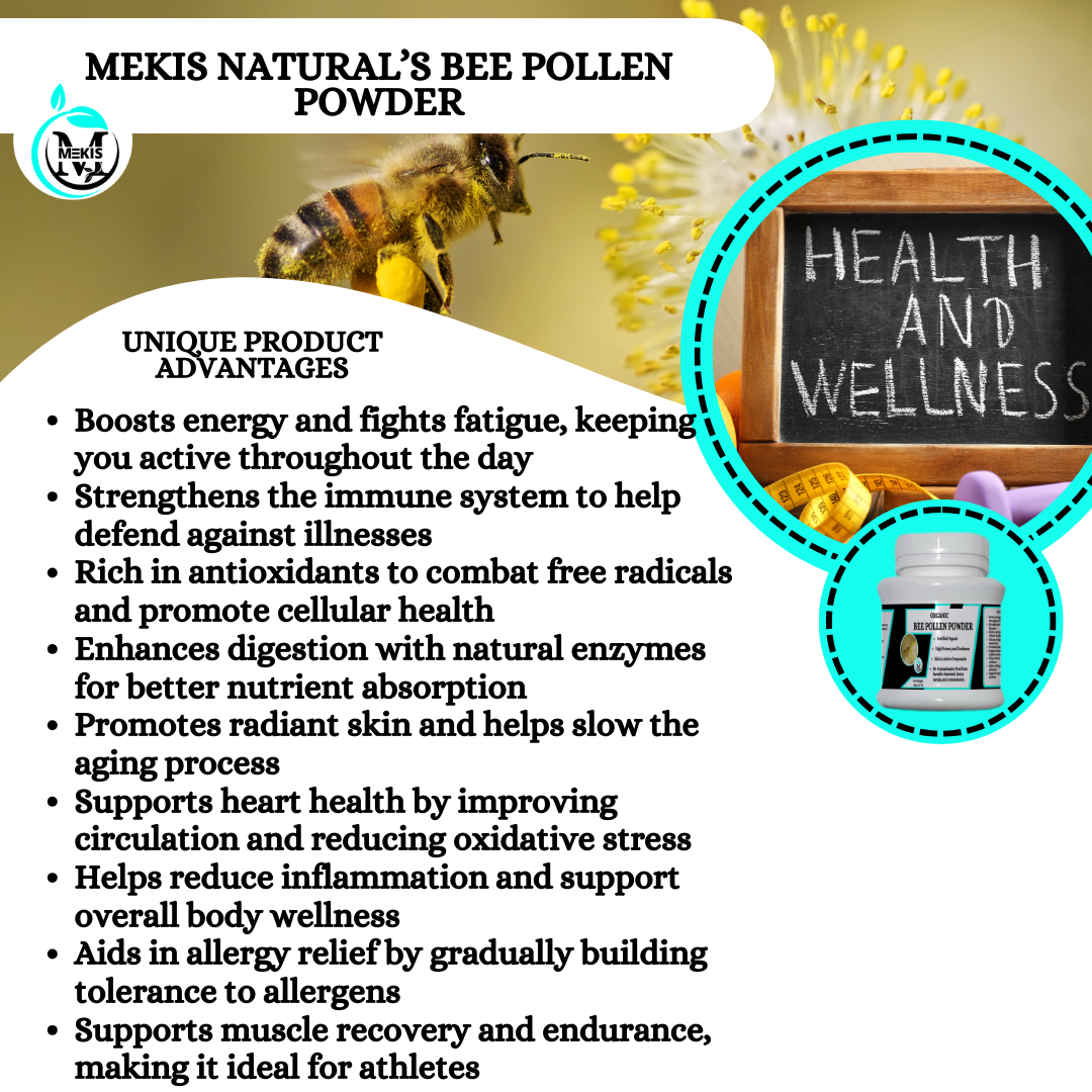 Mekis Naturals Bee Pollen Powder -100% Pure,Boosts energy and fights fatigue,Strengthens the immune system