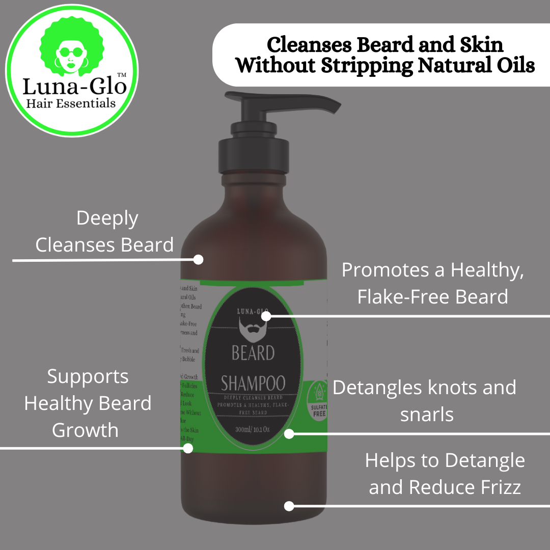 Luna-Glo's Beard Shampoo, Conditioner, Oil & Balm Set Comes with Beard Comb & Silicone Brush – Replenishes Moisture, Softens & Nourishes, Reduces Beard Itch