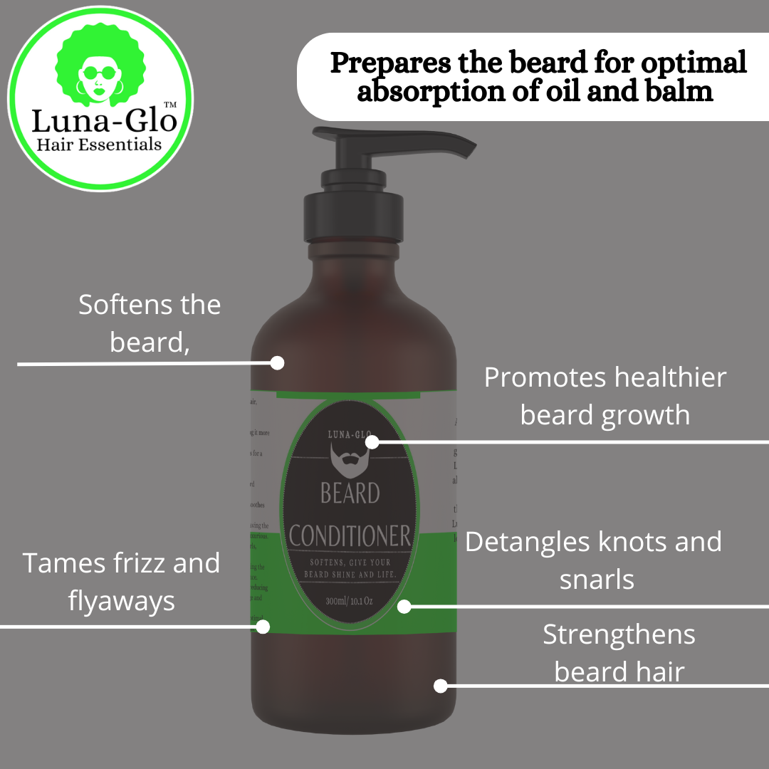 Luna-Glo's Beard Shampoo, Conditioner, Oil & Balm Set Comes with Beard Comb & Silicone Brush – Replenishes Moisture, Softens & Nourishes, Reduces Beard Itch