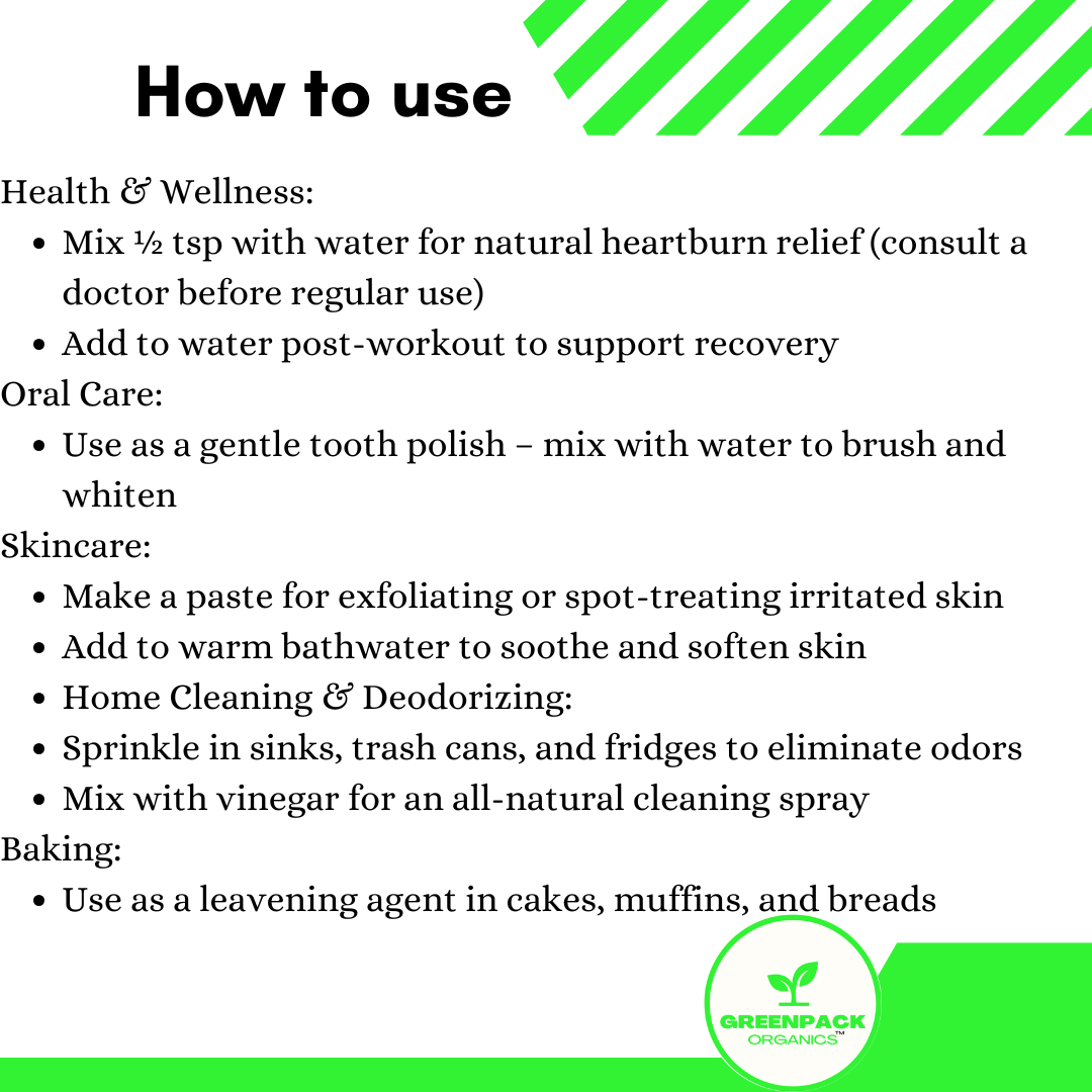 Greenpack Organics’ Baking Soda (Sodium Bicarbonate) - 1kg,for health, home, and beauty