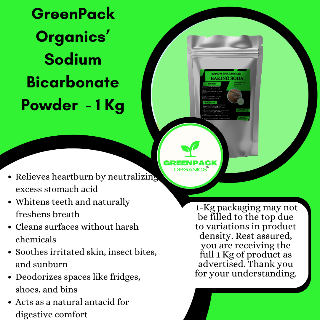 Greenpack Organics’ Baking Soda (Sodium Bicarbonate) - 1kg,for health, home, and beauty