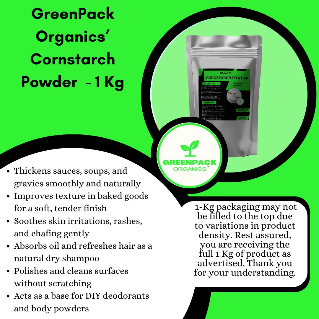 Greenpack Organics Cornstarch -  1 kg Thickens sauces, soups, and gravies,Improves texture in baked goods,Absorbs oil