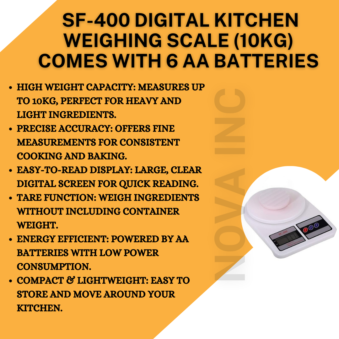 SF-400 Digital Kitchen Weighing Scale (10kg) - Comes with 6 AA Baterry size Free