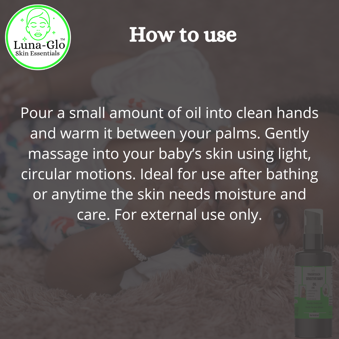 Luna-Glo's TenderTouch Sensitive Baby Oil - fragrance-free ,Non Greasy ,Deeply moisturizes and softens delicate skin  Soothes rashes, dry patches, and redness