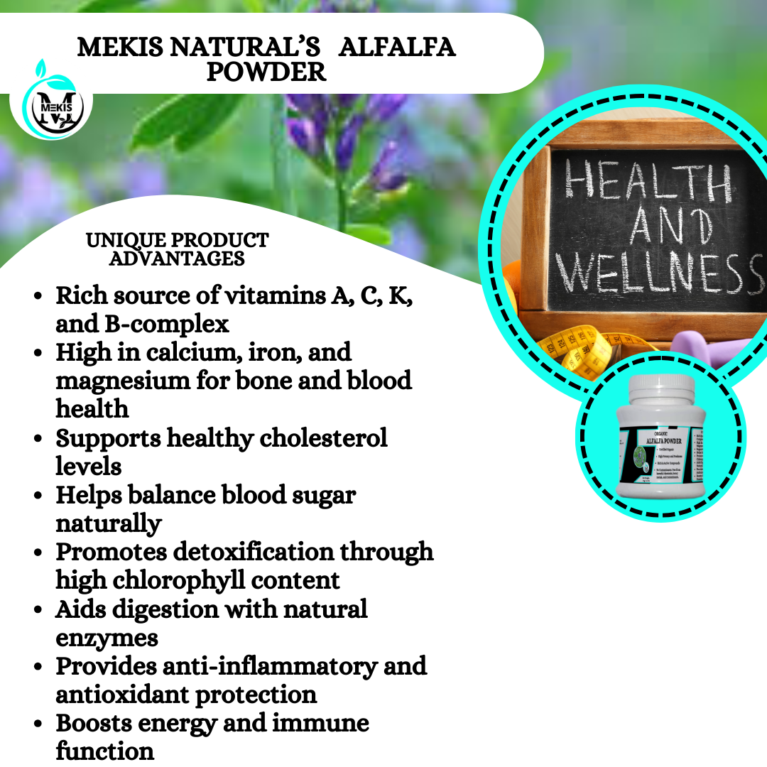 Mekis Naturals Alfalfa Powder - Great for bones, blood, and energy,Balance Blood Sugar