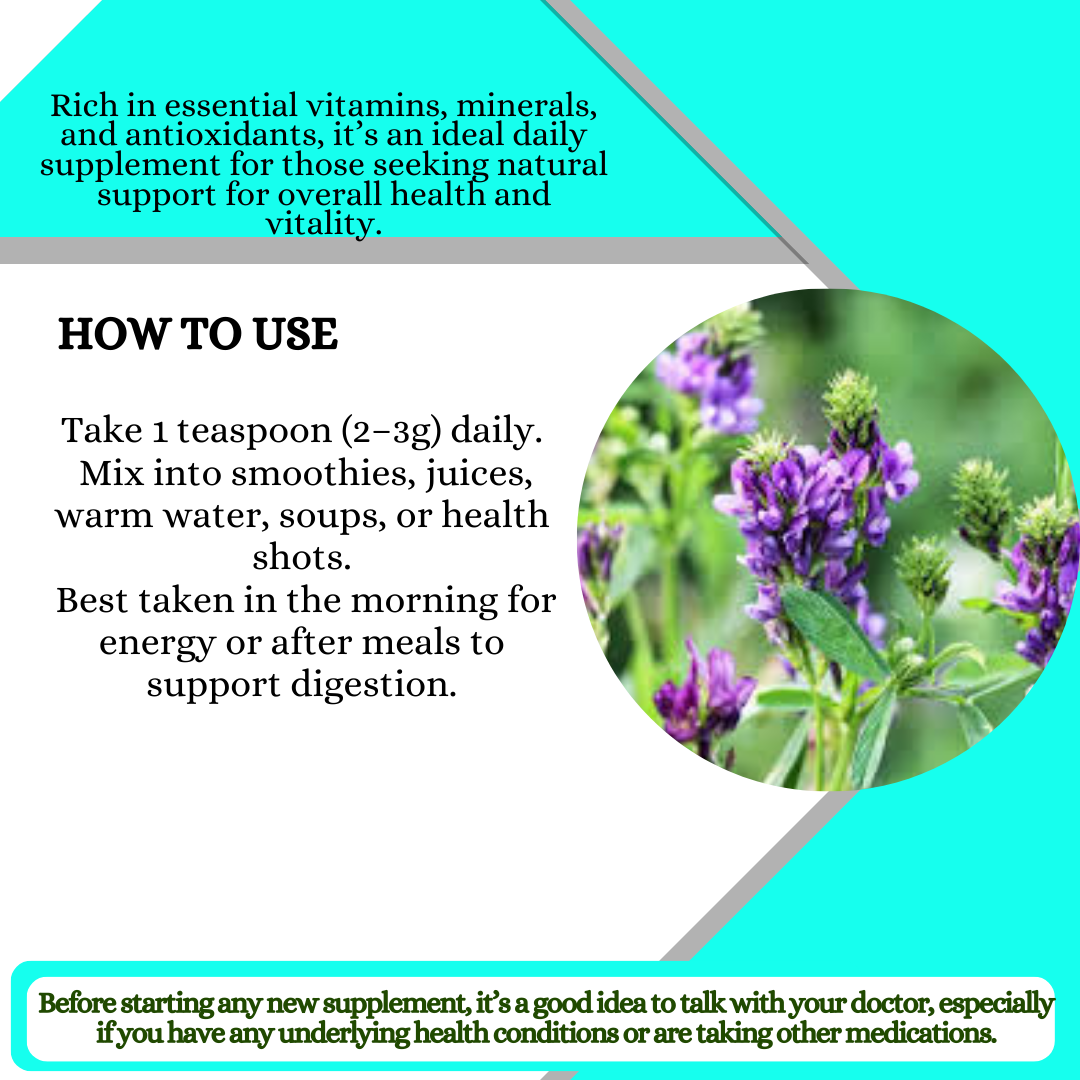 Mekis Naturals Alfalfa Powder - Great for bones, blood, and energy,Balance Blood Sugar