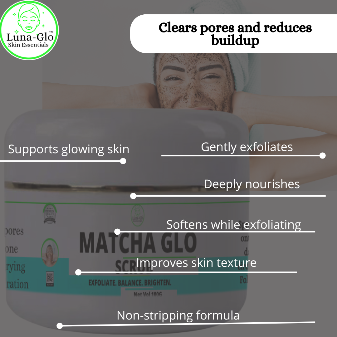 Luna-Glo's Matcha Glo ActivMist + Matcha Glo Facial Scrub - Unclogs pores, Brightens dull, uneven skin tone