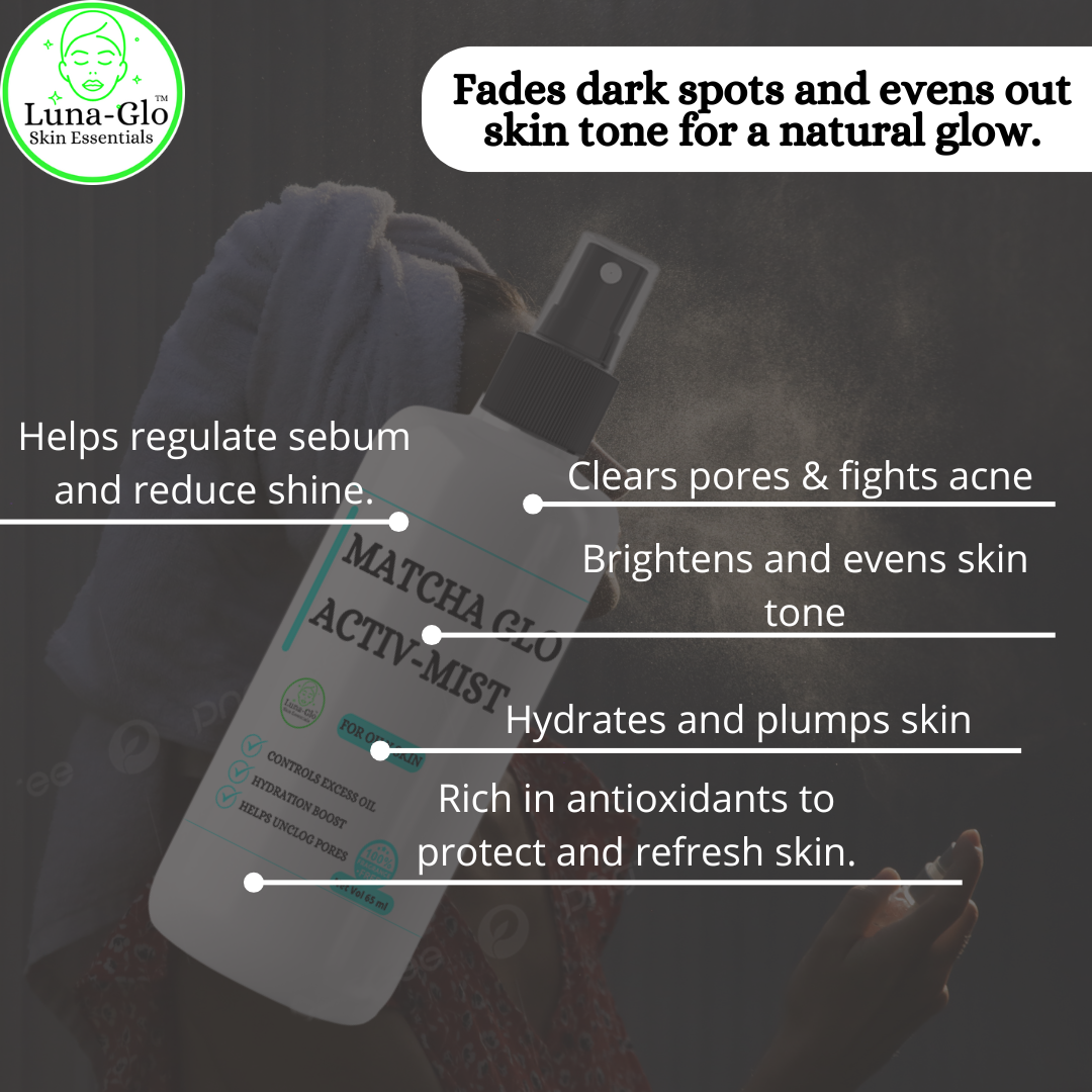Luna-Glo's Matcha Glo ActivMist + Matcha Glo Facial Scrub - Unclogs pores, Brightens dull, uneven skin tone