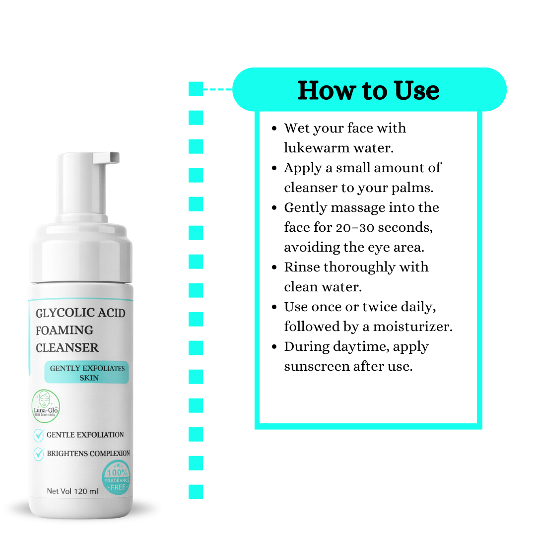 Luna-glo Glycolic Acid Foaming Cleanser - Gently Exfoliates Skin,Deeply Cleans Pores