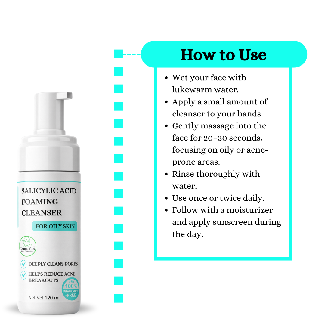 Luna-glo Salicylic Acid Foaming Cleanser - Helps Reduce Acne Breakouts,Deeply Cleans Pores