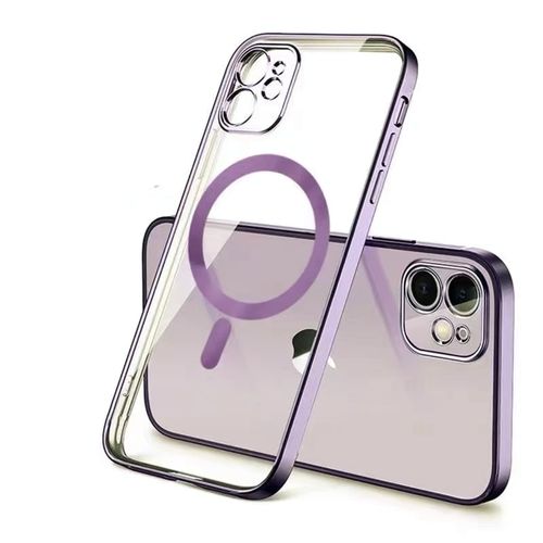 Phone Case For (Purple)Transparent Soft Magsafing Silicone Magnet Case For IPhone 11 12 13 Pro Max X XS XR 7 8 Mini Wireless Charger Electroplate Cover