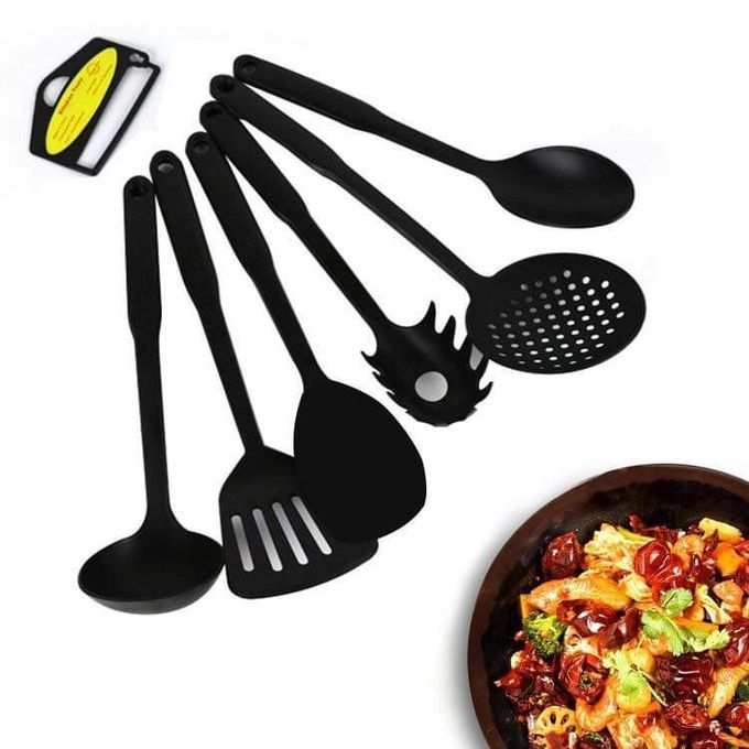6 Pcs Black Cooking Utensils Set Heat-Resistant Silicone Non-Stick Spatula Spoon Sets