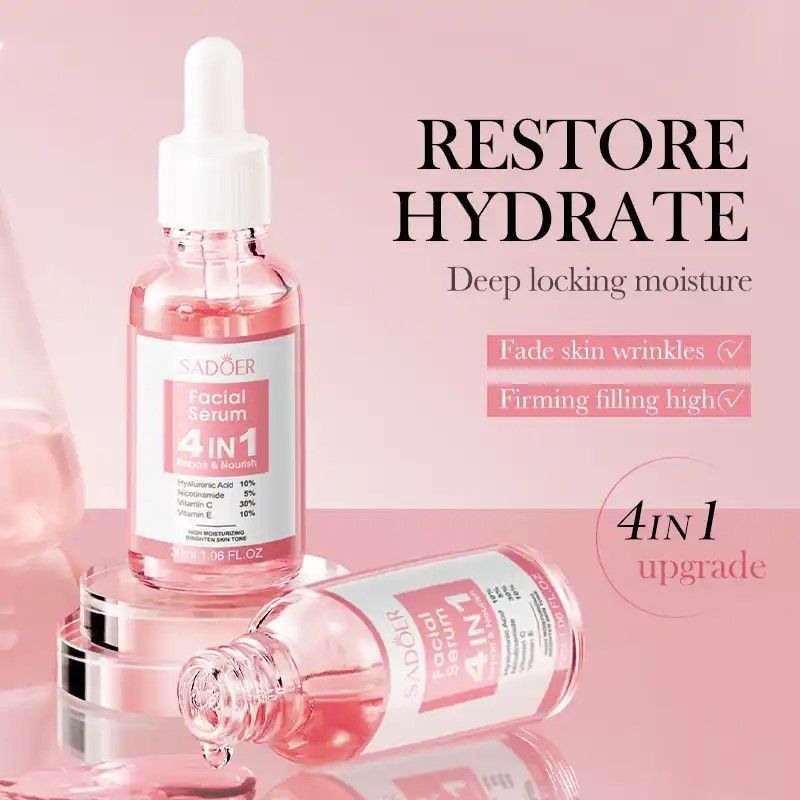 SADOER 4 in 1 Facial Serum Brightening, Pigment Control & Anti-Aging Serum with Hyaluronic Acid, Niacinamide, Vitamin C & E Perfect Face Serum for All Skin Types