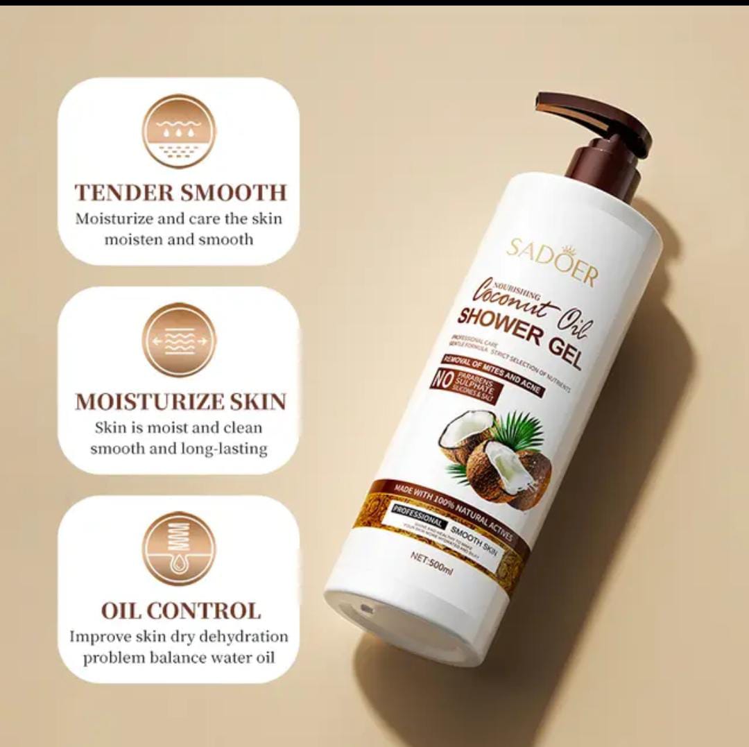 SADOER Coconut oil Shower gel and Acne removal Moisturizing Nourishing Long-lasting fragrance for skin 500ml