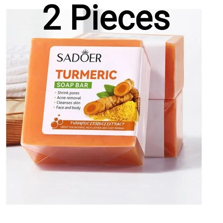SADOER 2pcs Turmeric Anti Acne Soap,Tend Skin Moisturizing Deep Cleansing Face and Body Tumeric Soap