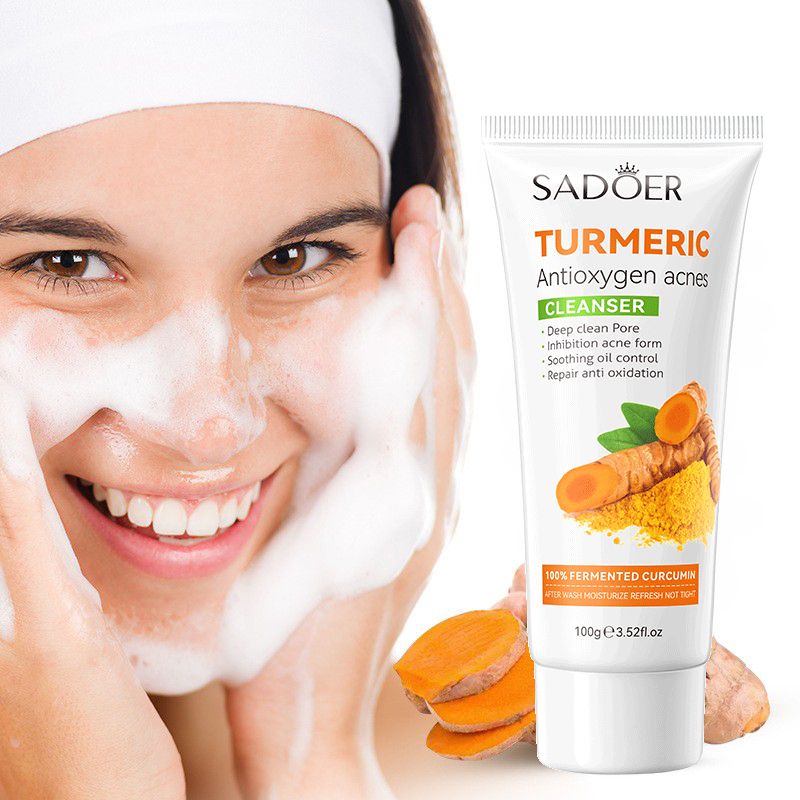 Sadoer Foaming Face Cleanser, Tumeric Cleanser, the Anti Oxygen Acne Remomal Turmeric Facial Cleanser effective in Deep Cleaning the pores, Prevent Acnes, Oil Control and Soothing and Acne Repair