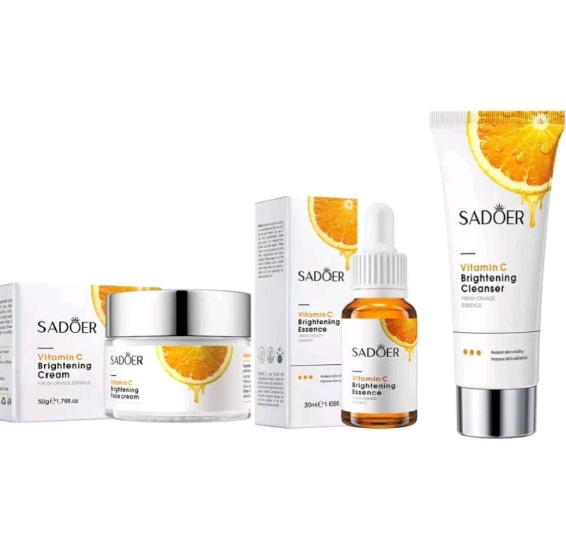 SADOER 3 in 1 Skin Care Set, Vitamin C Cream + Foaming Face Cleanser, Face Wash Cleanser + Face Brightening Vitamin C Essence