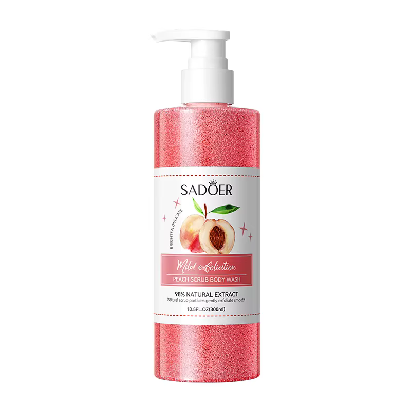 SADOER Peach Exfoliating Scrub Body Wash – 2-in-1 Smoothing & Hydrating Shower Gel with Natural Peach Extract for Silky-Soft, Sweet-Scented Skin