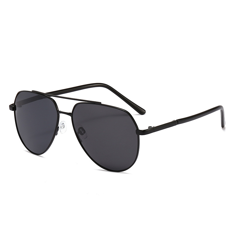 Summer New Men'S Polarized Sunglasses Metal Double Beam Frog Mirror Black Sunglasses