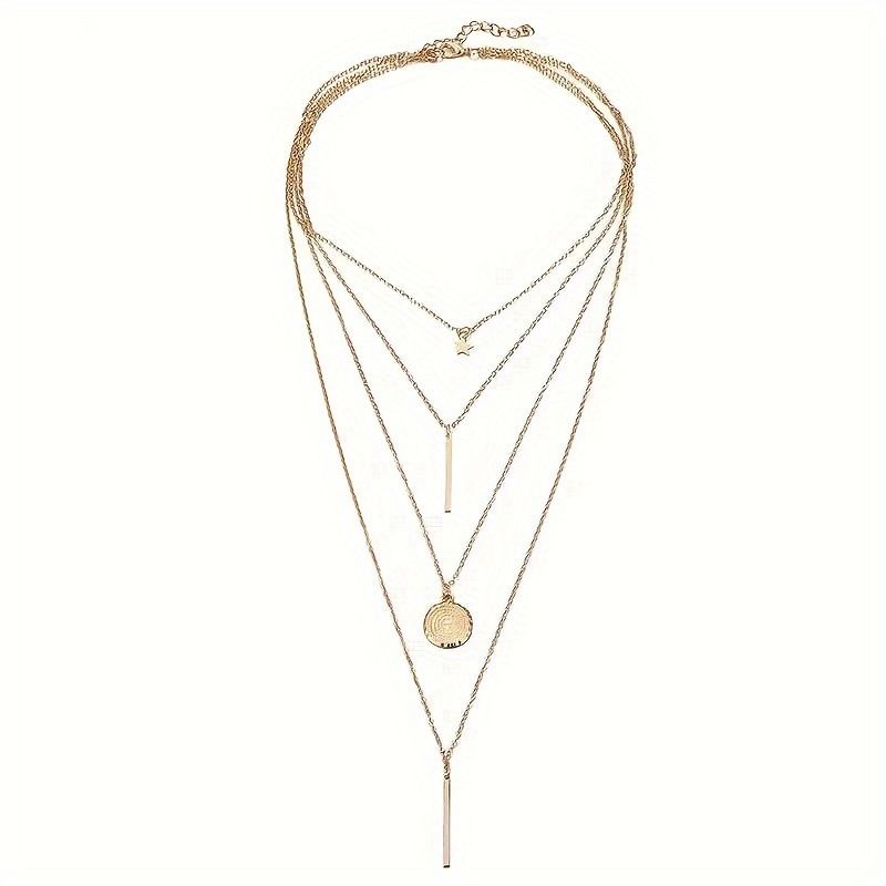 Multi-layer necklace for women, versatile, high-end, five-pointed star, one-line disc, geometric shape, fashion jewelry