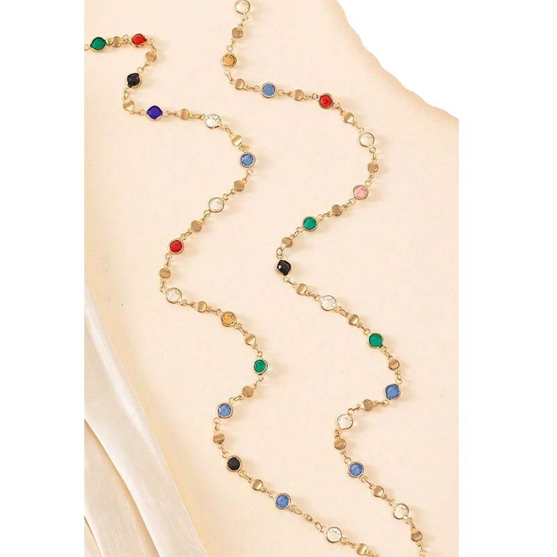 Temperamental women's colorful crystal metal clavicle necklace simple long chain tassel necklace