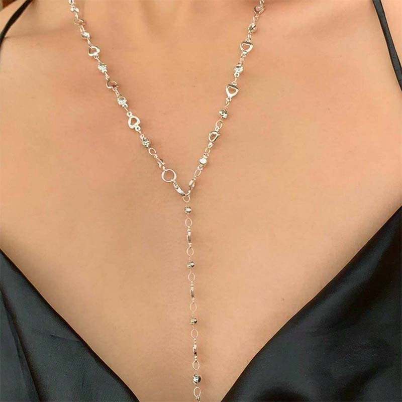 Temperamental women's colorful crystal metal clavicle necklace simple long chain tassel necklace