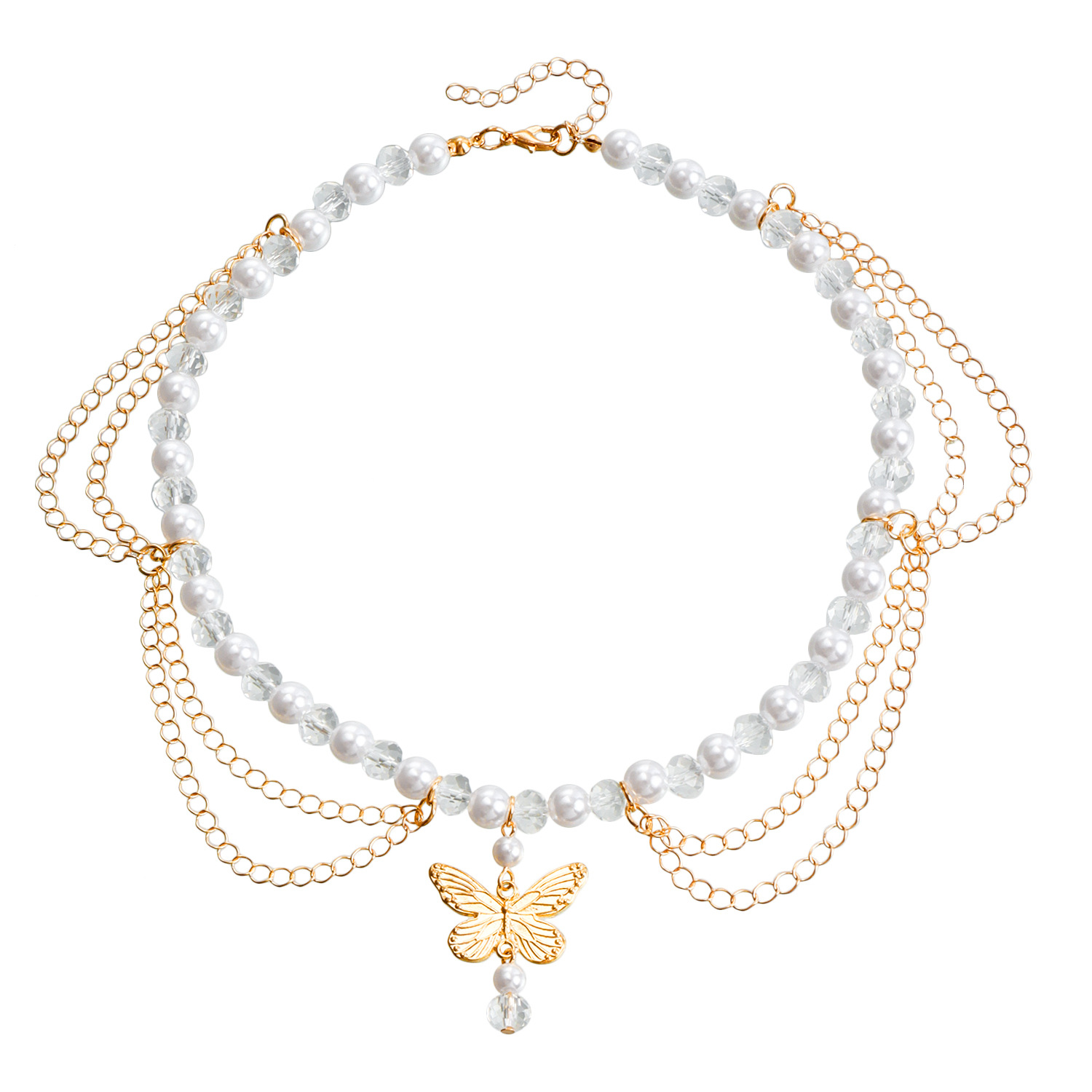 Double-Layer High-Gloss Pearl Tassel Cross Star Cross Necklace For Women