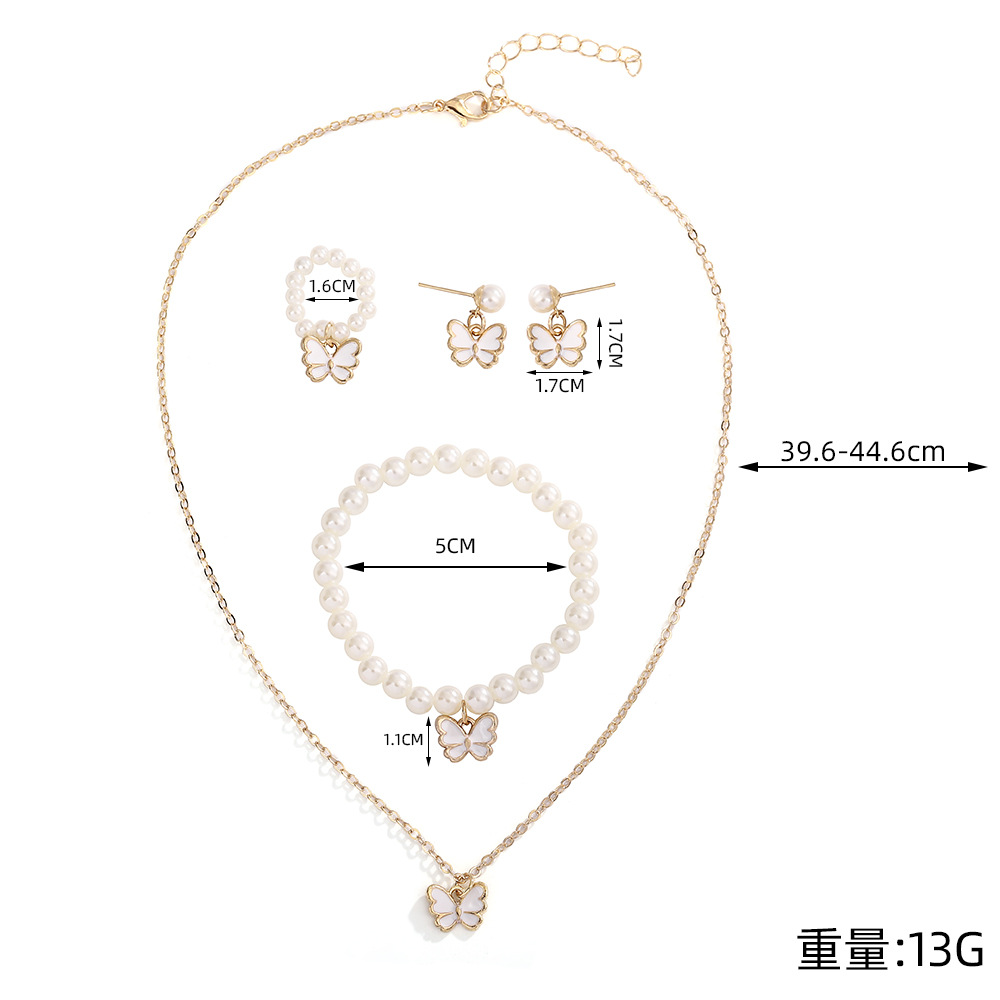 Pearl Butterfly Jewelry Set Oil Drop Butterfly Pendant Pearl Bracelet Earrings Necklace Girls Jewelry
