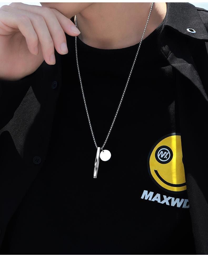 Spiral long necklace men and women trend ins simple personality hip-hop men's pendant boys pendant titanium steel cool jewelry