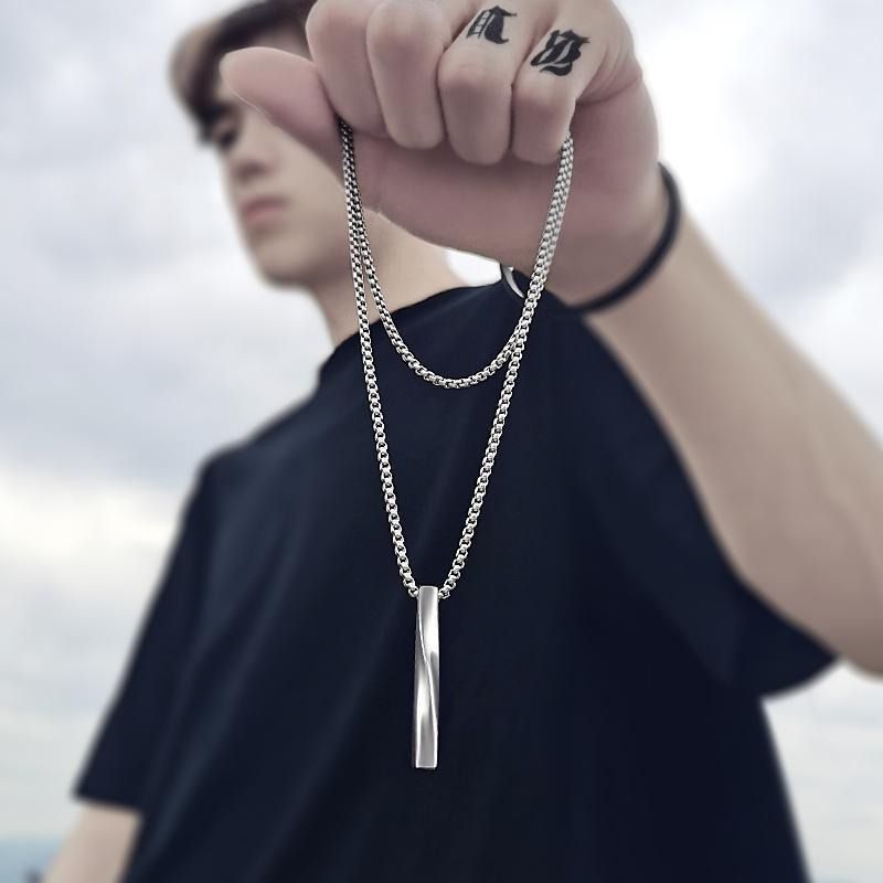 Spiral long necklace men and women trend ins simple personality hip-hop men's pendant boys pendant titanium steel cool jewelry
