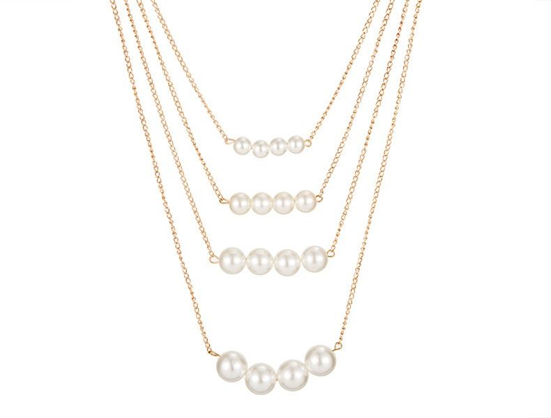 Multi-layer Metal Large and Small Double-sided Pearl Necklace Jewelry Clavicle Chain