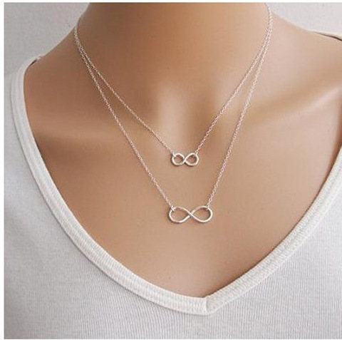 Lucky 8-character sequin multi-layer chain, pearl long rhinestone combination set, short necklace.