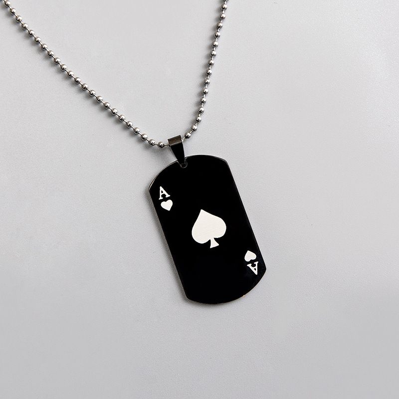 European And American Fashion Stainless Steel Necklace, Creative Playing Card Spade A Love Pendant, Men'S And Women'S Sweater Chain Jewelry