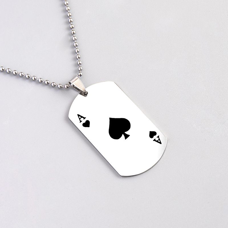 European And American Fashion Stainless Steel Necklace, Creative Playing Card Spade A Love Pendant, Men'S And Women'S Sweater Chain Jewelry