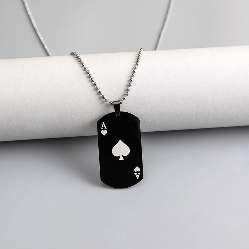 European And American Fashion Stainless Steel Necklace, Creative Playing Card Spade A Love Pendant, Men'S And Women'S Sweater Chain Jewelry
