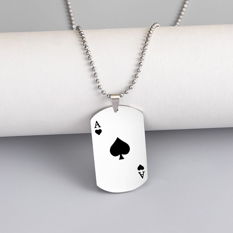 European And American Fashion Stainless Steel Necklace, Creative Playing Card Spade A Love Pendant, Men'S And Women'S Sweater Chain Jewelry